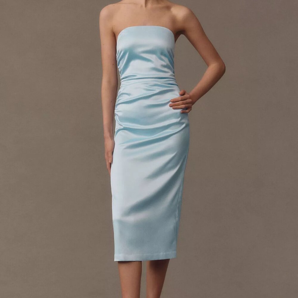 Anthropologie BHLDN Selena Strapless Stretch Satin Midi Dress - NWT.  Size M.